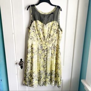 The Limited Yellow Black Floral Dress Sweetheart Neckline Mesh Neckline Size 14